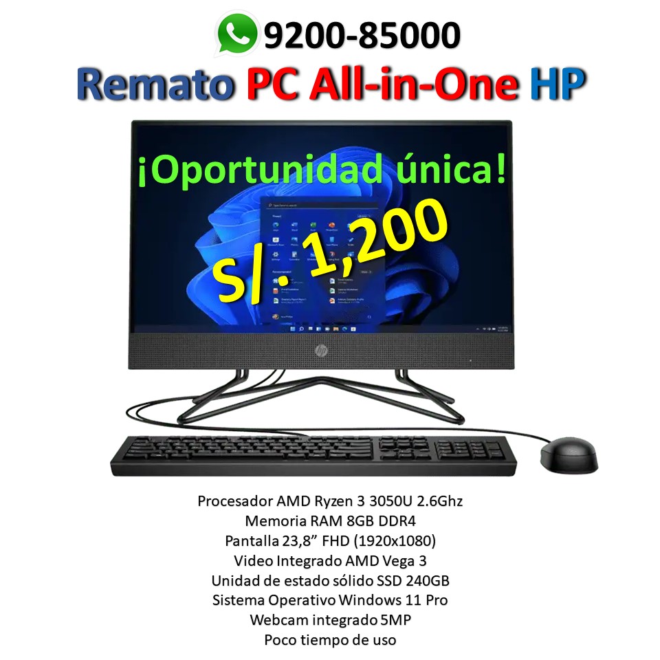 Remato PC All-in-One HP AMD Ryzen 3 Pantalla 238